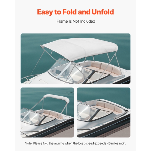 VEVOR 4 Bow Boat Bimini Tops, 600D Polyester Canopy, Waterproof & Sun Protection Boat Awning Canopy with Storage Bag, Bimini Top Replacement,