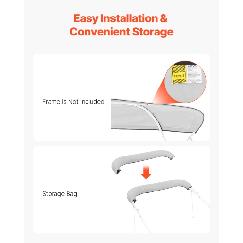 VEVOR 4 Bow Boat Bimini Tops, 600D Polyester Canopy, Waterproof & Sun Protection Boat Awning Canopy with Storage Bag, Bimini Top Replacement,