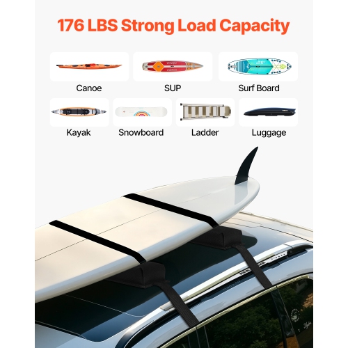 VEVOR 15.5-Inch Soft Roof Rack Pads, Universal Car Roof Rack Pads, 176LBS Loading Capacity Luggage Kayak Carrier with Portable Storage Bag for SUP