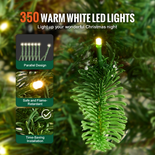 VEVOR 6.5ft Christmas Tree, Prelit Artificial Xmas Tree, Full Holiday Decor Tree with 350 Warm White LED Lights, 900 Branch Tips, Metal Base for Home