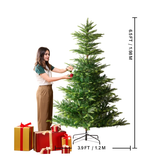 VEVOR 6.5ft Christmas Tree, Prelit Artificial Xmas Tree, Full Holiday Decor Tree with 350 Warm White LED Lights, 900 Branch Tips, Metal Base for Home