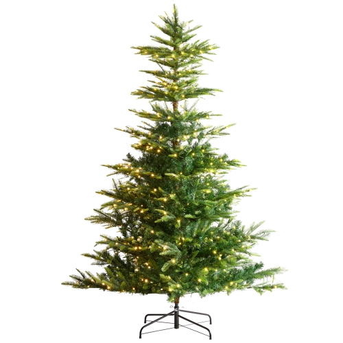 VEVOR 6.5ft Christmas Tree, Prelit Artificial Xmas Tree, Full Holiday Decor Tree with 350 Warm White LED Lights, 900 Branch Tips, Metal Base for Home