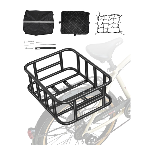 VEVOR Rear Bike Basket, Medium Bicycle Basket with Cargo Net, Liner & Waterproof Cover, Bike Back Basket for Adult Carrying Dogs, Pets, Fruit &