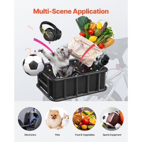 VEVOR Rear Bike Basket, Medium Bicycle Basket with Cargo Net, Liner & Waterproof Cover, Bike Back Basket for Adult Carrying Dogs, Pets, Fruit &