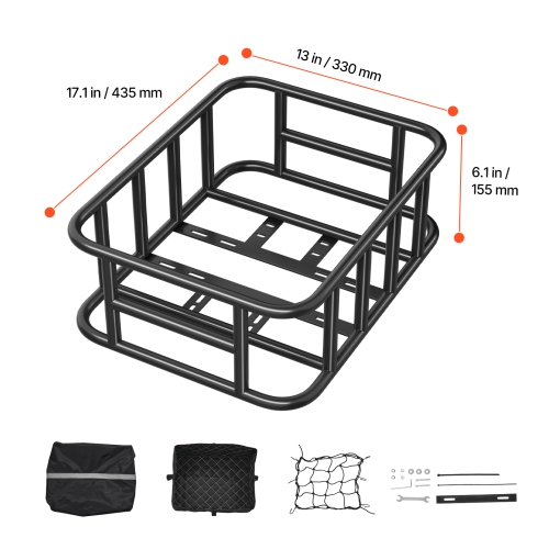 VEVOR Rear Bike Basket, Medium Bicycle Basket with Cargo Net, Liner & Waterproof Cover, Bike Back Basket for Adult Carrying Dogs, Pets, Fruit &