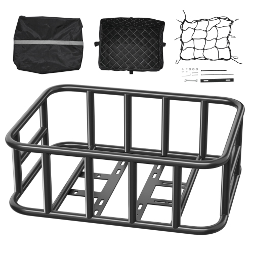 VEVOR Rear Bike Basket, Medium Bicycle Basket with Cargo Net, Liner & Waterproof Cover, Bike Back Basket for Adult Carrying Dogs, Pets, Fruit &