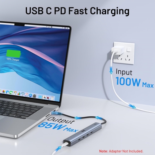 5 in 1 USB C Hub with 10Gbps 4K@60Hz, USB C to USB C Hub with Video Output Data Transfer 100W PD Charging USB C Hub Multiport Adapter Dongle for
