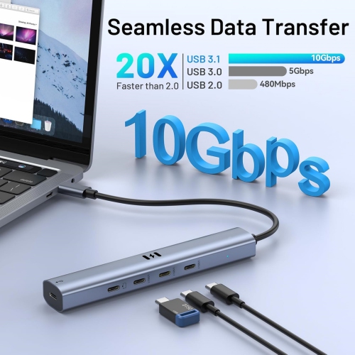5 in 1 USB C Hub with 10Gbps 4K@60Hz, USB C to USB C Hub with Video Output Data Transfer 100W PD Charging USB C Hub Multiport Adapter Dongle for