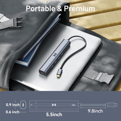 5 in 1 USB C Hub with 10Gbps 4K@60Hz, USB C to USB C Hub with Video Output Data Transfer 100W PD Charging USB C Hub Multiport Adapter Dongle for