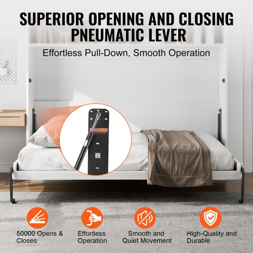 VEVOR Murphy Bed Kit, Twin Size, Deluxe DIY Wall Bed Mechanical Hardware Kit, Pneumatic Lever Heavy Duty Bed Frame Support, Folding Cabinet Wall Bed