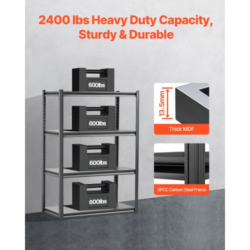 VEVOR 2400 lbs Garage Storage Shelves, 4 Tier, 20" D x 40" W x 57" H Adjustable Metal Shelves for Garage Shelves Utility Rack Shelf, Ideal for