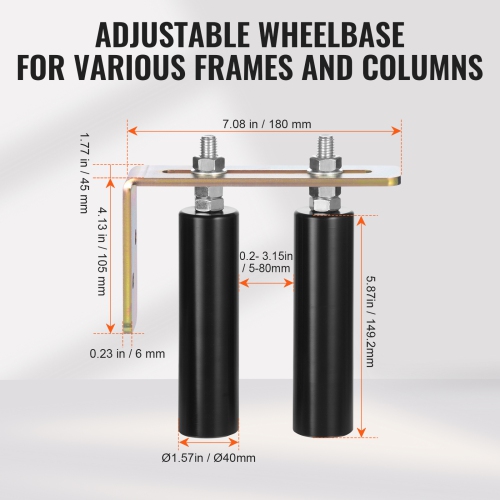 VEVOR 6" Sliding Gate Kit, Rolling Gate Hardware Kit with L-Bracket, Universal Adjustable Sliding Gate Rollers, Black Sliding Gate Guide Roller for