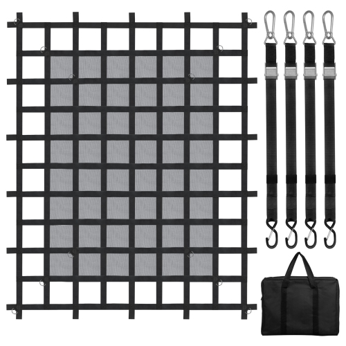 VEVOR 72 in x 57 in Truck Cargo Net for Truck Bed, 4 Adjustable Straps with Carabiners & S-Hooks, Wear-resistant & Weather-proof, Suitable for