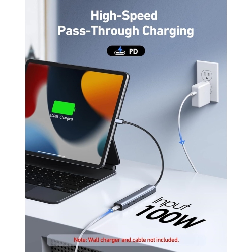 5 in 1 USB C Splitter with 4 USB 3.1+100W Power Delivery, USB C to USB C Hub Multiport Adapter, USB C Hub for MacBook Pro/Air, iPad, Dell, HP, Samsung