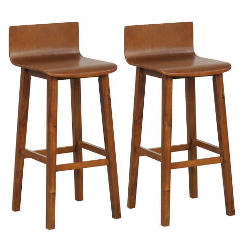 Costway 29" Wood Bar Stools Set of 2/4 with Solid Back & Seat Mid Century Bar Chairs