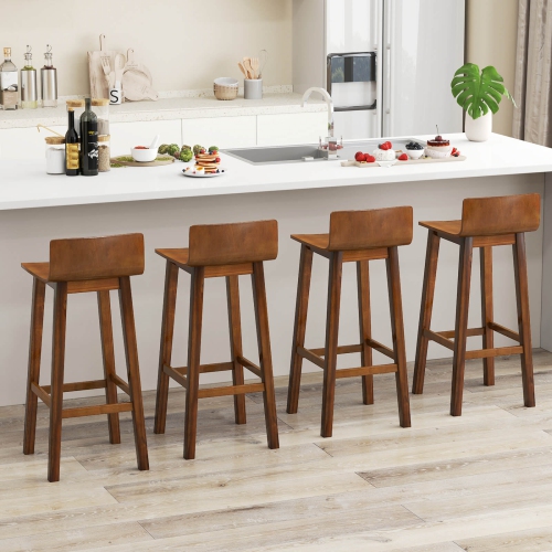 Costway 29" Wood Bar Stools Set of 2/4 with Solid Back & Seat Mid Century Bar Chairs