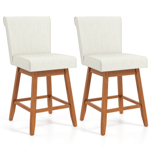 Costway 27" Swivel Bar Stools Set of 2 with Rubber Wood Legs Upholstered Linen Bar Chairs Beige