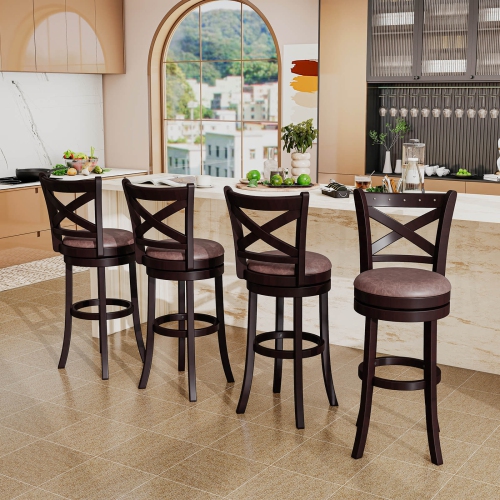 Costway 29" Swivel Bar Stools Set of 2/4 Footrest & Rubber Wood Frame for Kitchen Island