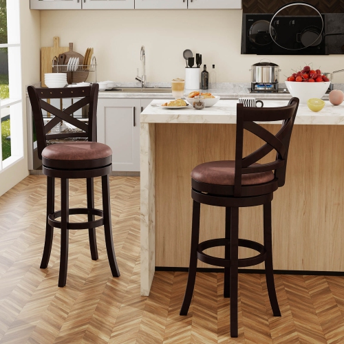 Costway 29" Swivel Bar Stools Set of 2/4 Footrest & Rubber Wood Frame for Kitchen Island