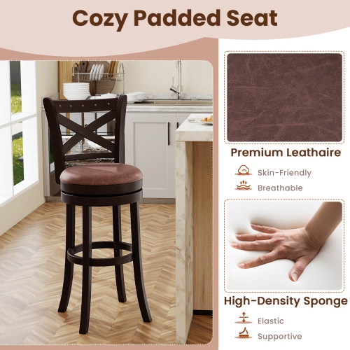 Costway 29" Swivel Bar Stools Set of 2/4 Footrest & Rubber Wood Frame for Kitchen Island