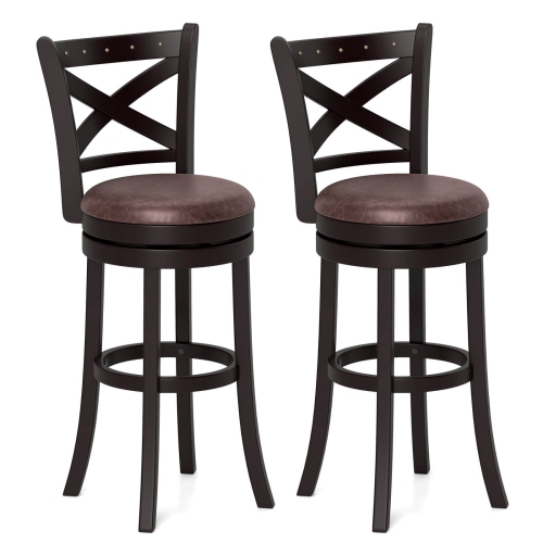 COSTWAY  29" Swivel Bar Stools Set Of 2/4 Footrest & Rubber Wood Frame for Kitchen Island