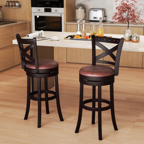 Costway 29" Swivel Bar Stools Set of 2/4 Footrest & Rubber Wood Frame for Kitchen Island