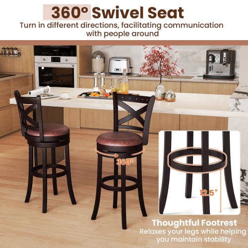 Costway 29" Swivel Bar Stools Set of 2/4 Footrest & Rubber Wood Frame for Kitchen Island