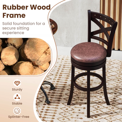 Costway 29" Swivel Bar Stools Set of 2/4 Footrest & Rubber Wood Frame for Kitchen Island