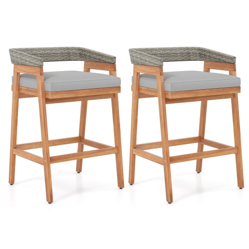 Costway Patio Counter Height Bar Stools Set of 2 with Cushions PE Wicker Backrests