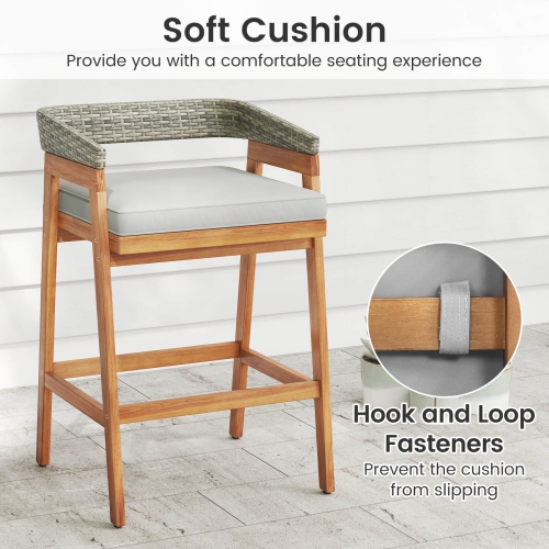 Costway Patio Counter Height Bar Stools Set of 2 with Cushions PE Wicker Backrests