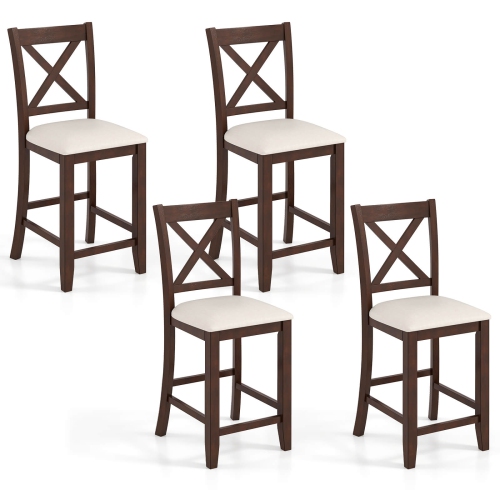 Costway Rubber Wooden Bar Stools Set of 2/4 with Footrest Comfortable Linen Cushion