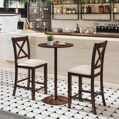 Costway Rubber Wooden Bar Stools Set of 2/4 with Footrest Comfortable Linen Cushion