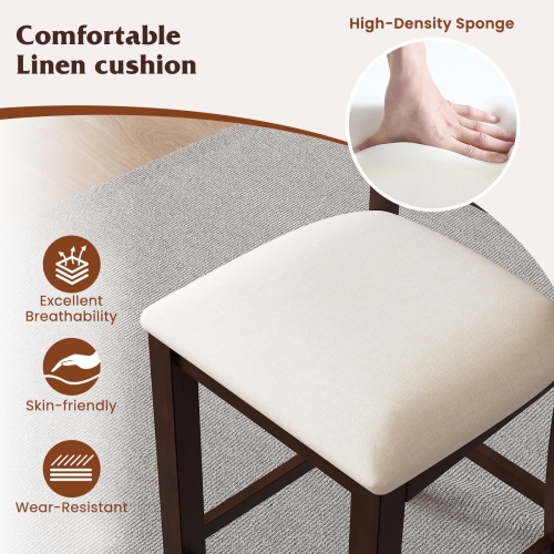 Costway Rubber Wooden Bar Stools Set of 2/4 with Footrest Comfortable Linen Cushion