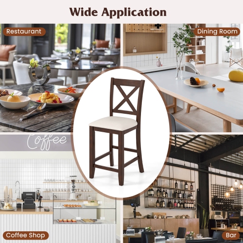 Costway Rubber Wooden Bar Stools Set of 2/4 with Footrest Comfortable Linen Cushion