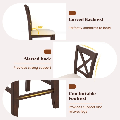 Costway Rubber Wooden Bar Stools Set of 2/4 with Footrest Comfortable Linen Cushion