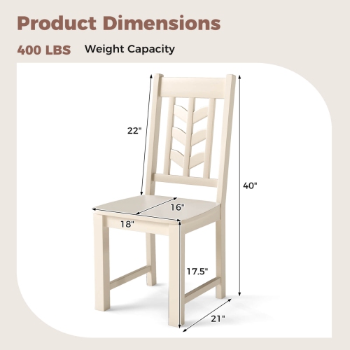 Costway Dining Chair Set of 4 with Rubber Wood Frame & Leaf-shape High Back for Kitchen White
