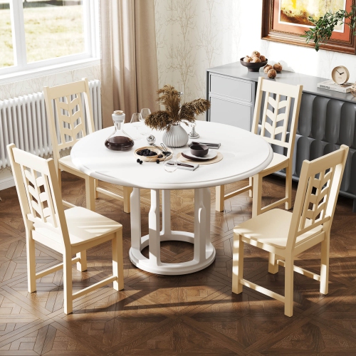 Costway Dining Chair Set of 4 with Rubber Wood Frame & Leaf-shape High Back for Kitchen White