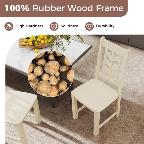 Costway Dining Chair Set of 4 with Rubber Wood Frame & Leaf-shape High Back for Kitchen White