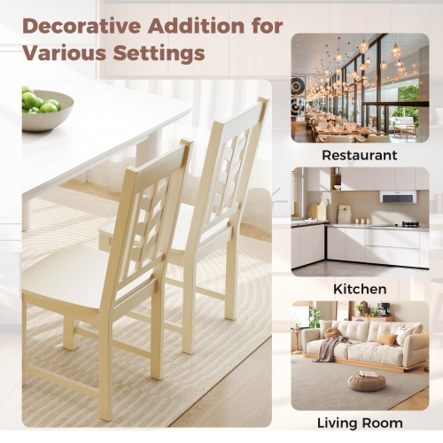 Costway Dining Chair Set of 4 with Rubber Wood Frame & Leaf-shape High Back for Kitchen White