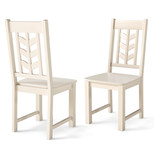 Costway Dining Chair Set of 2 with Rubber Wood Frame & Leaf-shape High Back for Kitchen Cream White