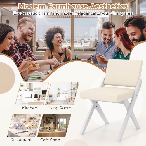 Chaises de salle à manger en bois de Costway 2/4 avec cadre en hévéa, coussins rembourrés, dossier courbé