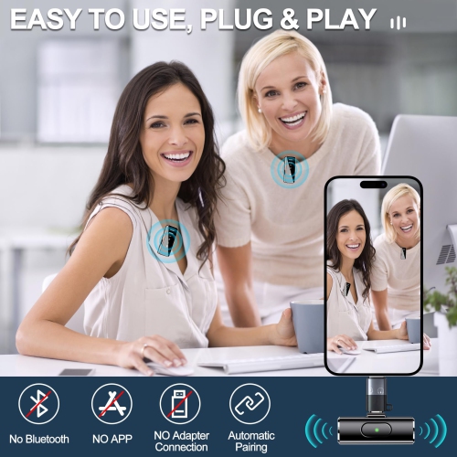 Micro-cravate sans fil pour iPhone Android, microphone professionnel à pince sans fil avec étui de chargement pour enregistrement vidéo, Plug-Play