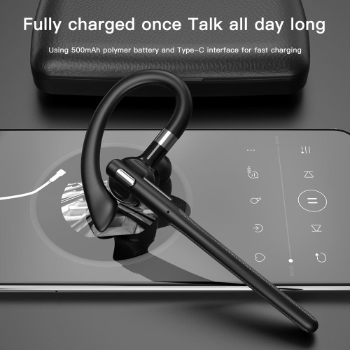 Single Ear Bluetooth Headset Business Ear-Mounted Hands-free Call Noise Canceling Wireless Headphones for iPhone Laptop