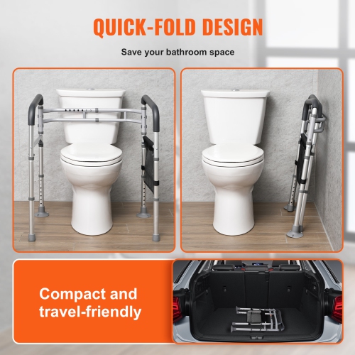 VEVOR 300 LBS Toilet Safety Rail, Foldable Toilet Seat with Non-Slip Handles, Portable Versatile Toilet Handrails with Reinforced Aluminum Alloy