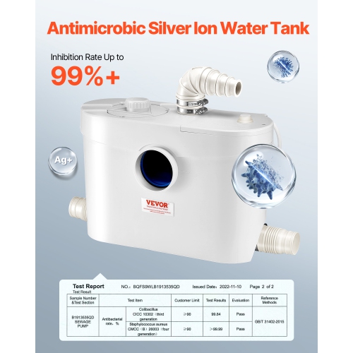 VEVOR 900W Macerator Pump, 48 GPM Flow, 40 ft/12 m Head, Macerator Sewerage Toilet Pump with 4 Water Inlets, Waste Water Disposal Upflush Machine for