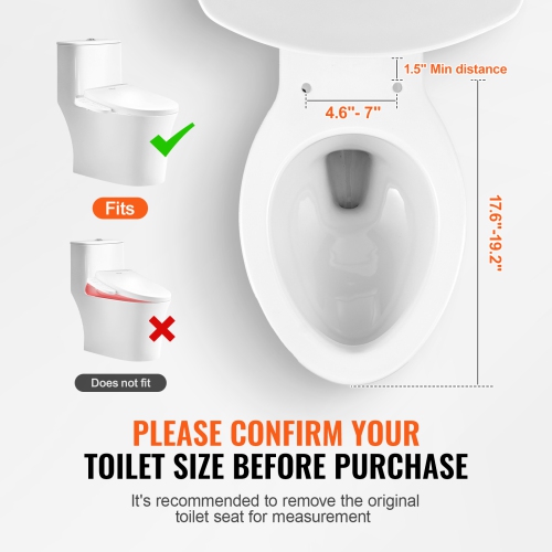 VEVOR Elongated Bidet Toilet Seat, Side Arm Control Smart Toilet Seat for Existing Toilets, Electric Bidet Toilet Seat with Slow Close, Night Light,