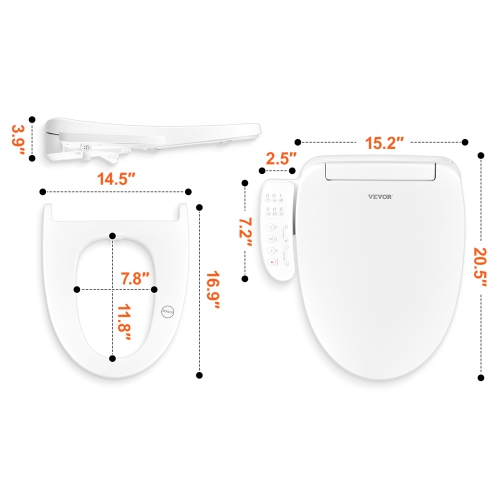 VEVOR Elongated Bidet Toilet Seat, Side Arm Control Smart Toilet Seat for Existing Toilets, Electric Bidet Toilet Seat with Slow Close, Night Light,