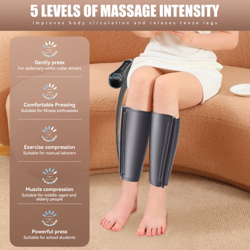 Leg Massager for Circulation and Pain Relief, Air Compression Calf Massager with 3 Modes 5 Intensities Helpful for Edema and Muscles Relaxation Gifts
