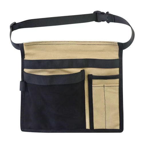 Multifunctional tool thickened multi-pocket canvas waist bag for garden pruning storage waist hanging hardware tool bag - black and khaki