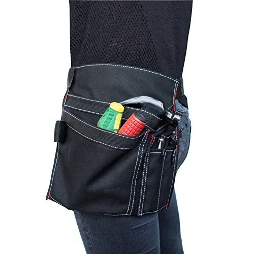 Multifunctional tool thickened multi-pocket canvas waist bag for garden pruning storage waist hanging hardware tool bag - black and khaki